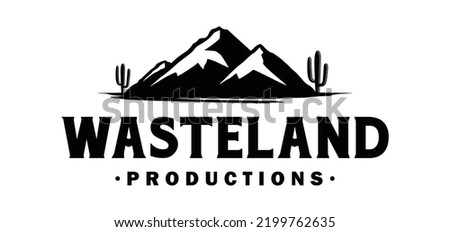Black mountain with cactus symbol icon logo vector. Mountain silhouette design