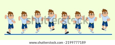 Cartoon Mon Frame by Frame Front Run Cycle, Vector Illustration, school dress with shorts, Ready to use for 2D Animation, Infographics, Animated Explanatory video, Motion graphics