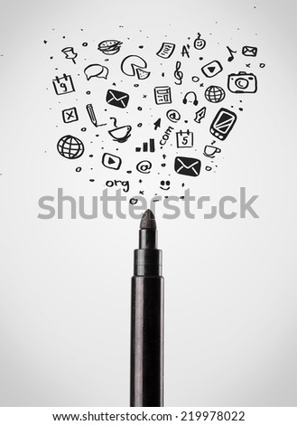 Felt pen close-up with sketchy social media icons