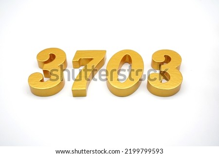     Number 3703 is made of gold-painted teak, 1 centimeter thick, placed on a white background to visualize it in 3D.                                 