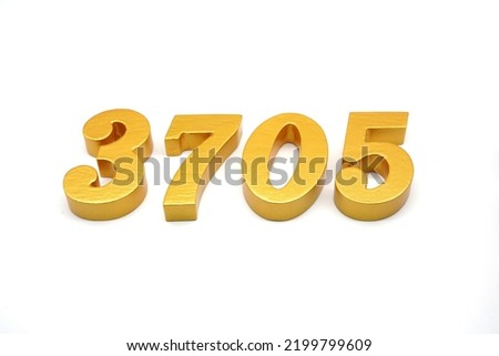    Number 3705 is made of gold-painted teak, 1 centimeter thick, placed on a white background to visualize it in 3D.                                  
