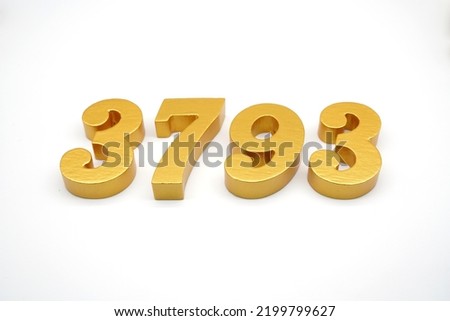 Number 3793 is made of gold-painted teak, 1 centimeter thick, placed on a white background to visualize it in 3D.                                 