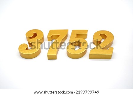  Number 3752 is made of gold-painted teak, 1 centimeter thick, placed on a white background to visualize it in 3D.                                