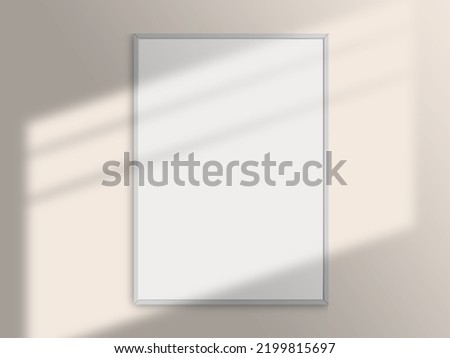 Realistic photo frame mockup. Portrait large a3, a4 metal frame mockup on the wall with light window shadow overlay effect. Simple, clean, modern, minimal poster frame. White picture frame mockup