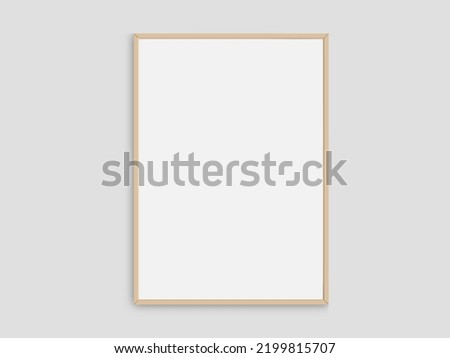 Realistic photo frame mockup. Portrait large a3, a4 wooden frame mockup on white blank wall. Simple, clean, modern, minimal poster frame. Vertical white picture frame mockup. International paper size