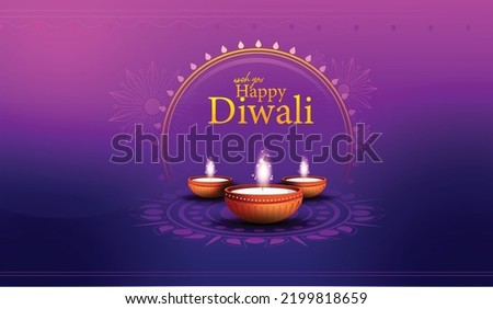Happy Diwali design with Diya oil lamp elements, indian festive, bokeh sparkling effect, background for Diwali Festival celebration. Royalty-Free Stock Photo #2199818659