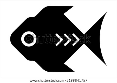 Fish illustration in black and white. Monochrome abstract fish icon isolated on white background.