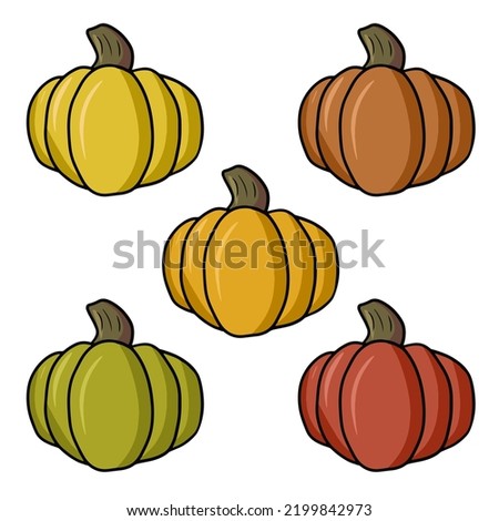A set of autumn icons. Large orange and red ripe pumpkins, vector illustration in cartoon style on a white background