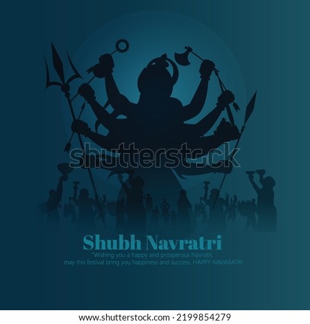 Illustration of Goddess Durga for Shubh Navratri, Couple Playing Garba or Dandiya in Navratri Celebration Royalty-Free Stock Photo #2199854279