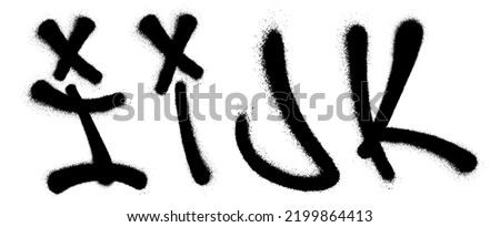 Graffiti spray font alphabet with a spray in black over white. Vector illustration. Part 3 Royalty-Free Stock Photo #2199864413