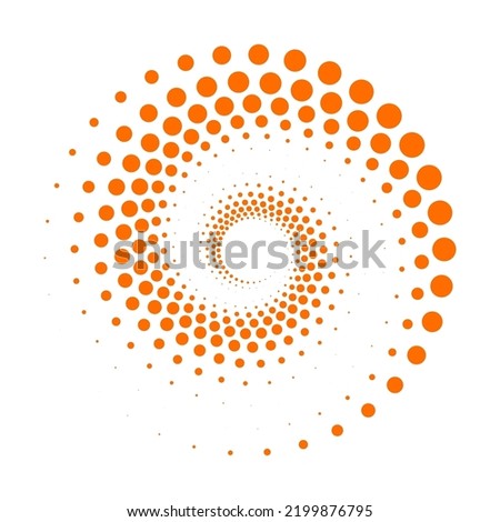 Orange dotted spiral vortex on a white background. Swirl pattern dots vector illustration.