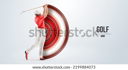 Realistic silhouette of a golf player on white background. Golfer man hits the ball. Vector illustration Royalty-Free Stock Photo #2199884073