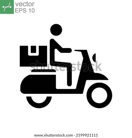Delivery bike glyph icon. Courier Service man. shipping fast delivery man riding motorcycle. Track and trace processing. Fast delivery scooter Vector illustration design on white background EPS 10