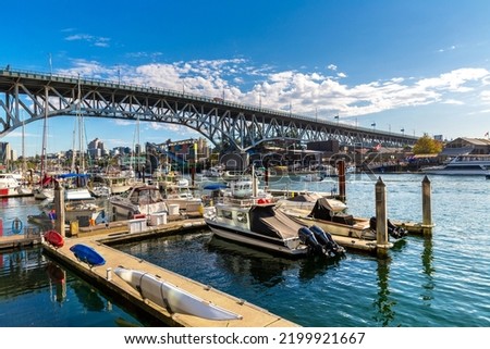 Granville Bridge and Landscape of false creek in a sunny day in Vancouver, Canada