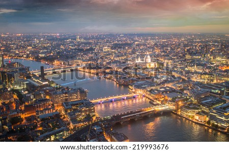 London night skyline aerial view with St Paul Cathedral.