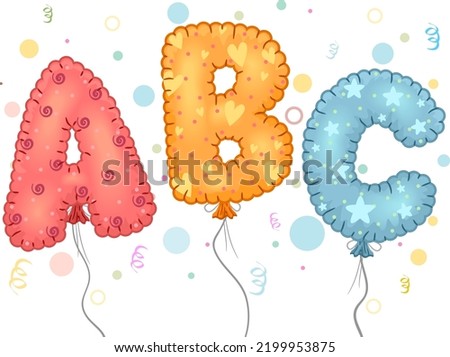 Illustration of ABC Letters Mylar Balloons with Confetti