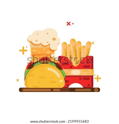 tacos, french fries and soda fast food illustration and icon food and drinks icon isolated
