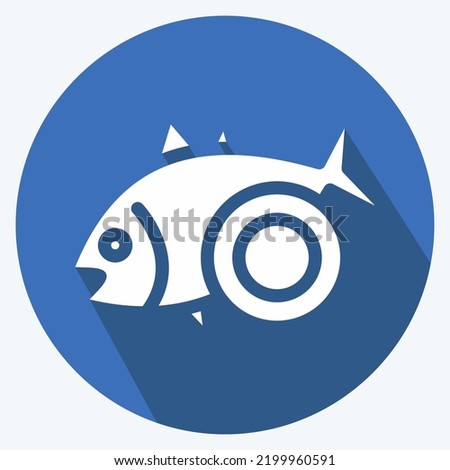 Icon Baked Fish. suitable for seafood symbol. long shadow style. simple design editable. design template vector. simple illustration