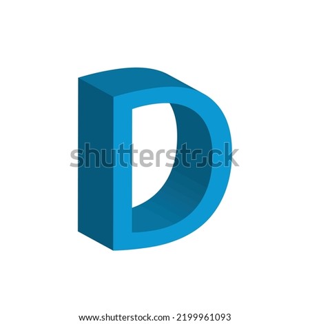 3D alphabet D in sky blue colour. Big letter D. Isolated on white background. clip art illustration vector