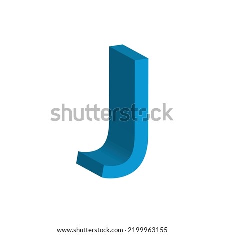 3D alphabet J in sky blue colour. Big letter J. Isolated on white background. clip art illustration vector
