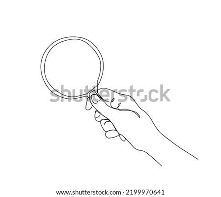 Continuous line drawing of magnifying glass. Hand holding magnifying glass line art drawing vector illustration.
 Royalty-Free Stock Photo #2199970641