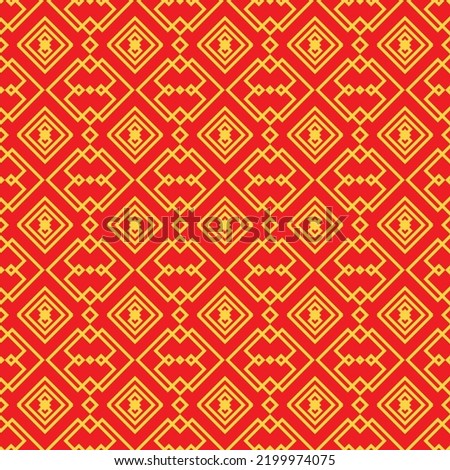 Red Golden chinese pattern collection, square diamond Abstract background, Decorative ornament wallpaper. ethnic traditional japanese asian geometric. vector line linear illustration. new year kimono
