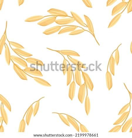 Botanical background with ears of paddy rice. Vector seamless pattern with agricultural cereal plant. Cartoon illustration. Royalty-Free Stock Photo #2199978661