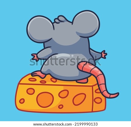 cute cartoon mouse get a cheese. isolated cartoon animal illustration vector