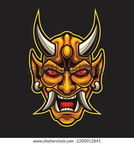 Vector illustration of demon mask mascot in japanese theme with esport style drawing