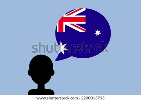 Australia flag with speech balloon, silhouette man with country flag, liberty and independence idea, Australia flag vector on talking bubble, learning Australian language
