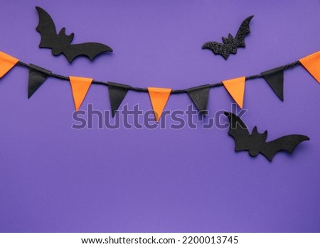 Halloween holiday background with  decorations. View from above. Flat lay