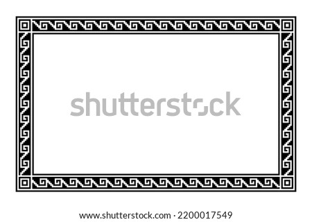 Aztec stepped fret motif, rectangle frame with meander pattern. Border made of steps, seamlessly connected to a spiral, similar to a Greek key. Also referred to as step fred design or Xicalcoliuhqui. Royalty-Free Stock Photo #2200017549