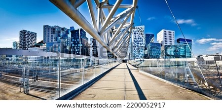 Contemporary architecture of Oslo panoramic view, modern buildings in capital of Norway Royalty-Free Stock Photo #2200052917