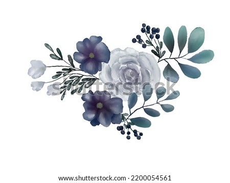 Watercolor Blue  Indigo Floral Bouquet, Watercolor Flowers and Bouquets, Watercolor Blue Flowers, Clip-art for quick and easy creation of invitations, cards, gifts, scrapbooking and more