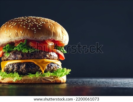 A Picture of a Delicious Burger with Cheese, Bacon, Salad and Tomatos
