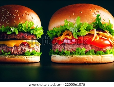 A Picture of a Delicious Burger with Cheese, Bacon, Salad and Tomatos