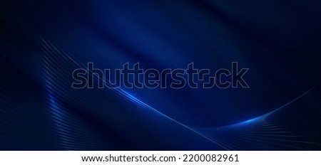 Abstract luxury glowing lines curved overlapping on dark blue background. Template premium award design. Vector illustration Royalty-Free Stock Photo #2200082961