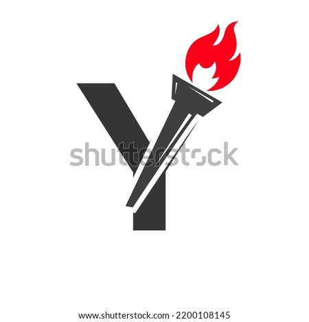 Initial Letter Y Fire Torch  Concept With Fire and Torch Icon Vector Symbol
