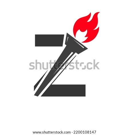 Initial Letter Z Fire Torch  Concept With Fire and Torch Icon Vector Symbol