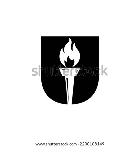 Initial Letter U Fire Torch  Concept With Fire and Torch Icon Vector Symbol