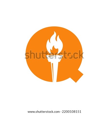 Initial Letter Q Fire Torch  Concept With Fire and Torch Icon Vector Symbol