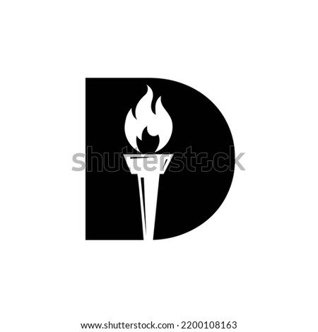 Initial Letter D Fire Torch  Concept With Fire and Torch Icon Vector Symbol