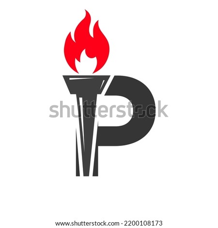 Initial Letter P Fire Torch  Concept With Fire and Torch Icon Vector Symbol