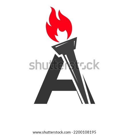 Initial Letter A Fire Torch  Concept With Fire and Torch Icon Vector Symbol