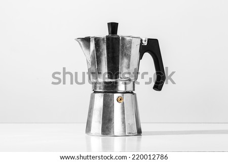 Metal coffee percolator for brewing Italian espresso coffee  Royalty-Free Stock Photo #220012786