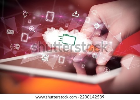 Close-up of a touchscreen with technology icons