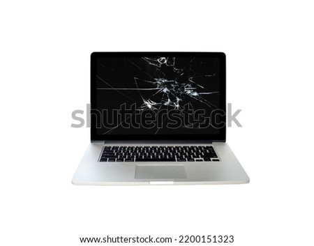 Broken Laptop Screen on White Background Royalty-Free Stock Photo #2200151323