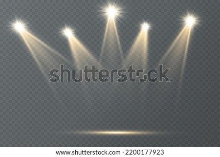 Light effects, glare, glitter, explosion, light. Vector illustration.Vector scene illuminated by spotlight ray. Light effect on transparent background