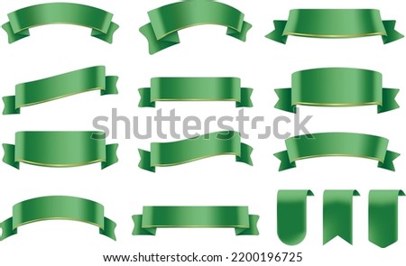Set of Green Color Ribbons and Tags isolated on white background. 3D Vector Illustration.