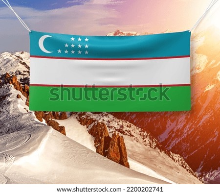 Uzbekistan national flag cloth fabric waving on beautiful Background.